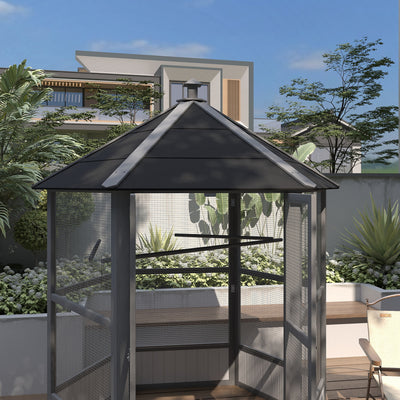 69" Wooden Hexagonal Outdoor Aviary Flight Bird Cage With Covered Roof