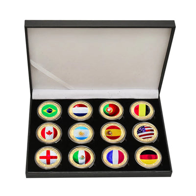 World Cup-Themed Commemorative Coin Set: 12 National Flag Football Coins