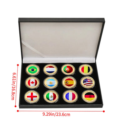 World Cup-Themed Commemorative Coin Set: 12 National Flag Football Coins