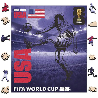 2026 FIFA World Cup We Are USA Poster Jigsaw Puzzle 10.2*11.8in Challenging Unique Shaped Wooden Puzzle Gifts for Kids for Adult