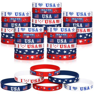 US Flag Red, White, and Blue Star Silicone Wristband