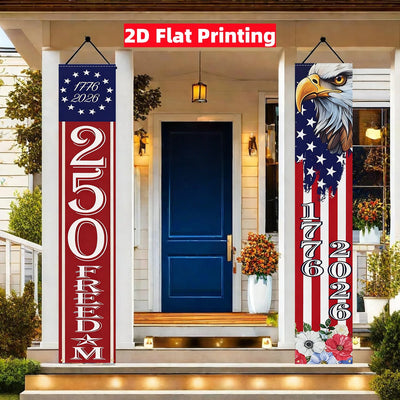 1 Pair of American Independence Day 250Th Anniversary Couplets 1776-2026 Eagle-Themed Decorative Banners American Flag Style Holiday Scene Decoration Hanging Cloth