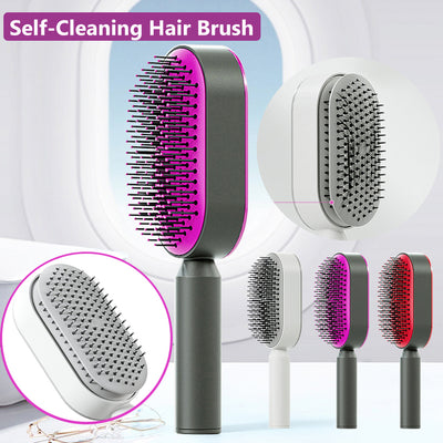 Self-cleaning anti-static hairbrush for women