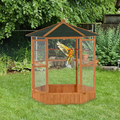69" Wooden Hexagonal Outdoor Aviary Flight Bird Cage